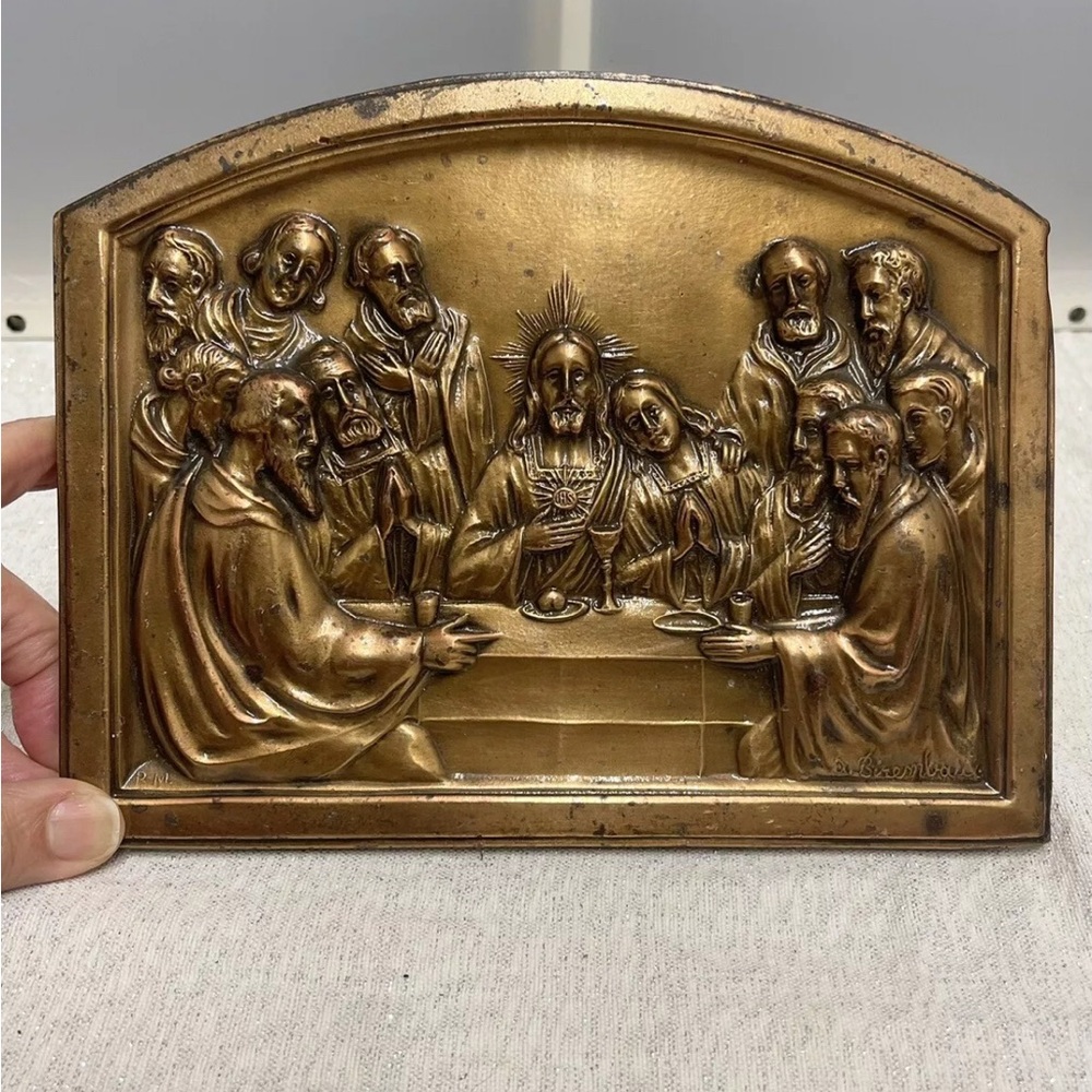 Jesus Antique Da Vinci The Last Supper Rare Bronze Sculptural Early 1800s Signed